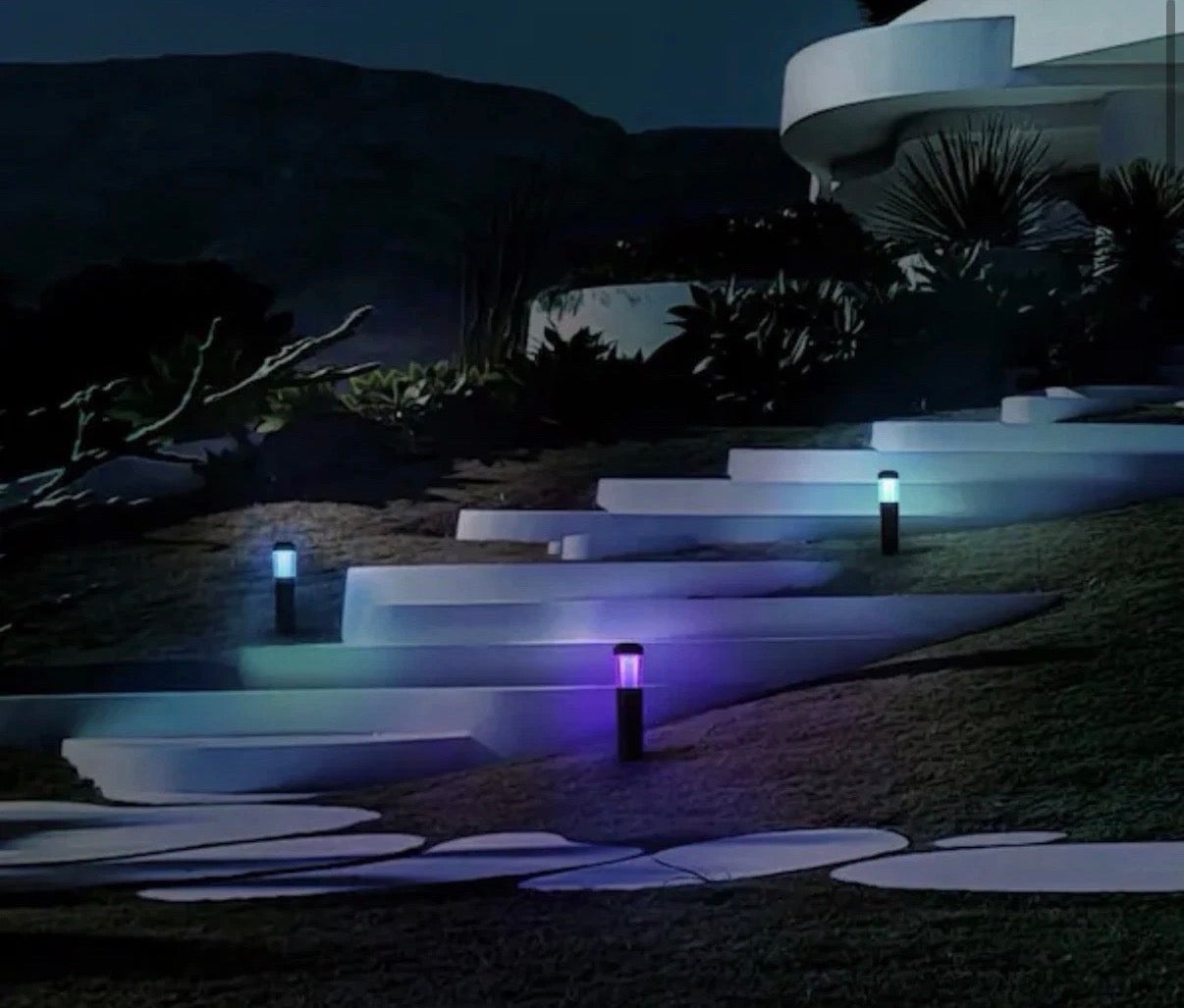 Black RGB Integrated LED Smart Wi-Fi Round Landscape Path Light