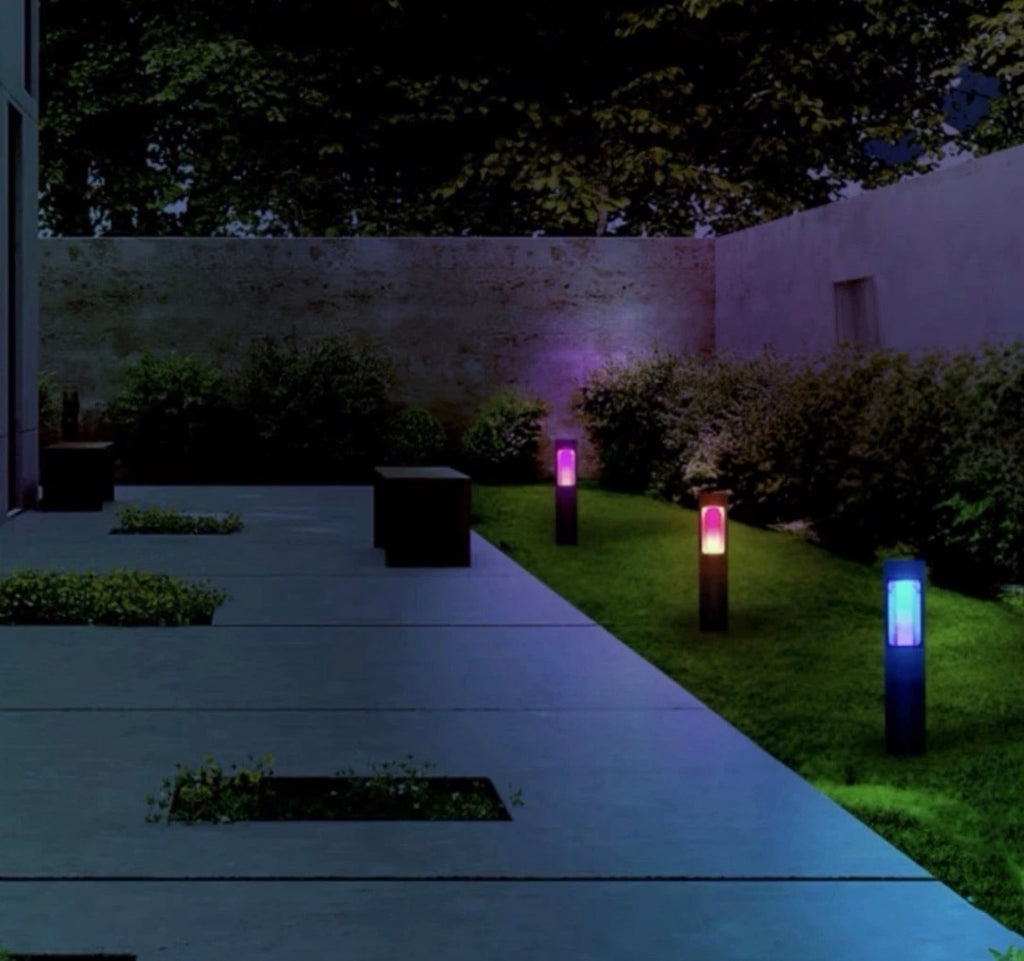 Black RGB Integrated LED Smart Wi-Fi Round Landscape Path Light