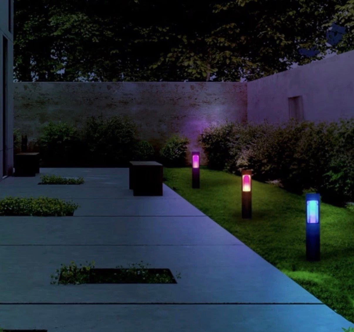 Black RGB Integrated LED Smart Wi-Fi Round Landscape Path Light