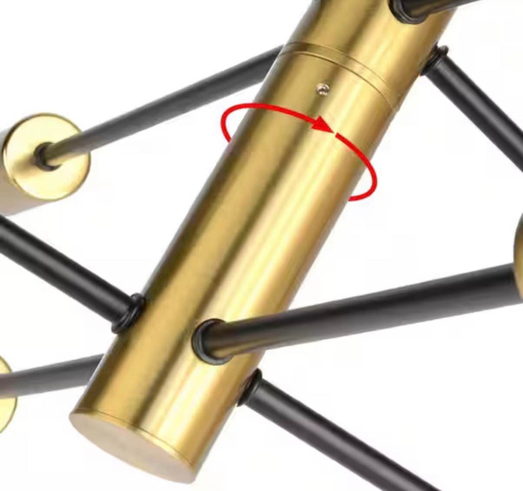 8-Light Gold Rustic Industrial Mid Century Sputnik Linear Chandelier